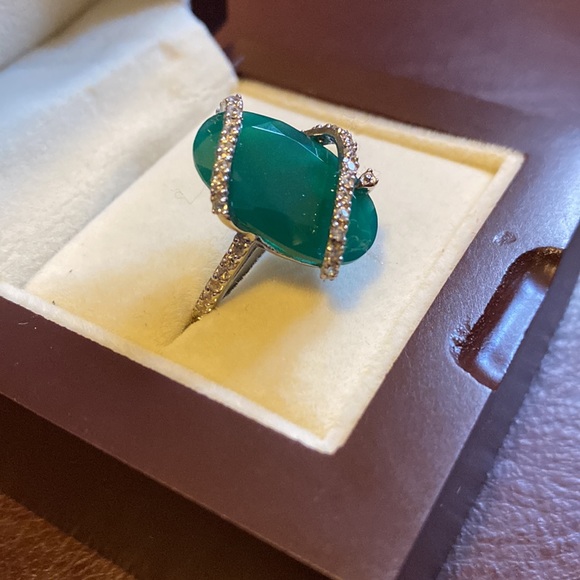 ☘️ Green Onyx White Zircon Ring in Platinum Over Sterling Silver 10.90 ctw - Picture 10 of 11